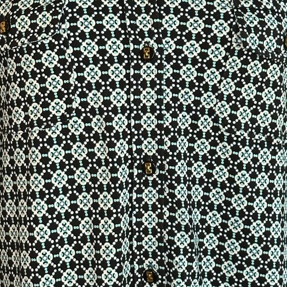 Charter Club Women’s Black and Teal Patterned Button Down, Large, Pre-owned - Picture 3 of 5